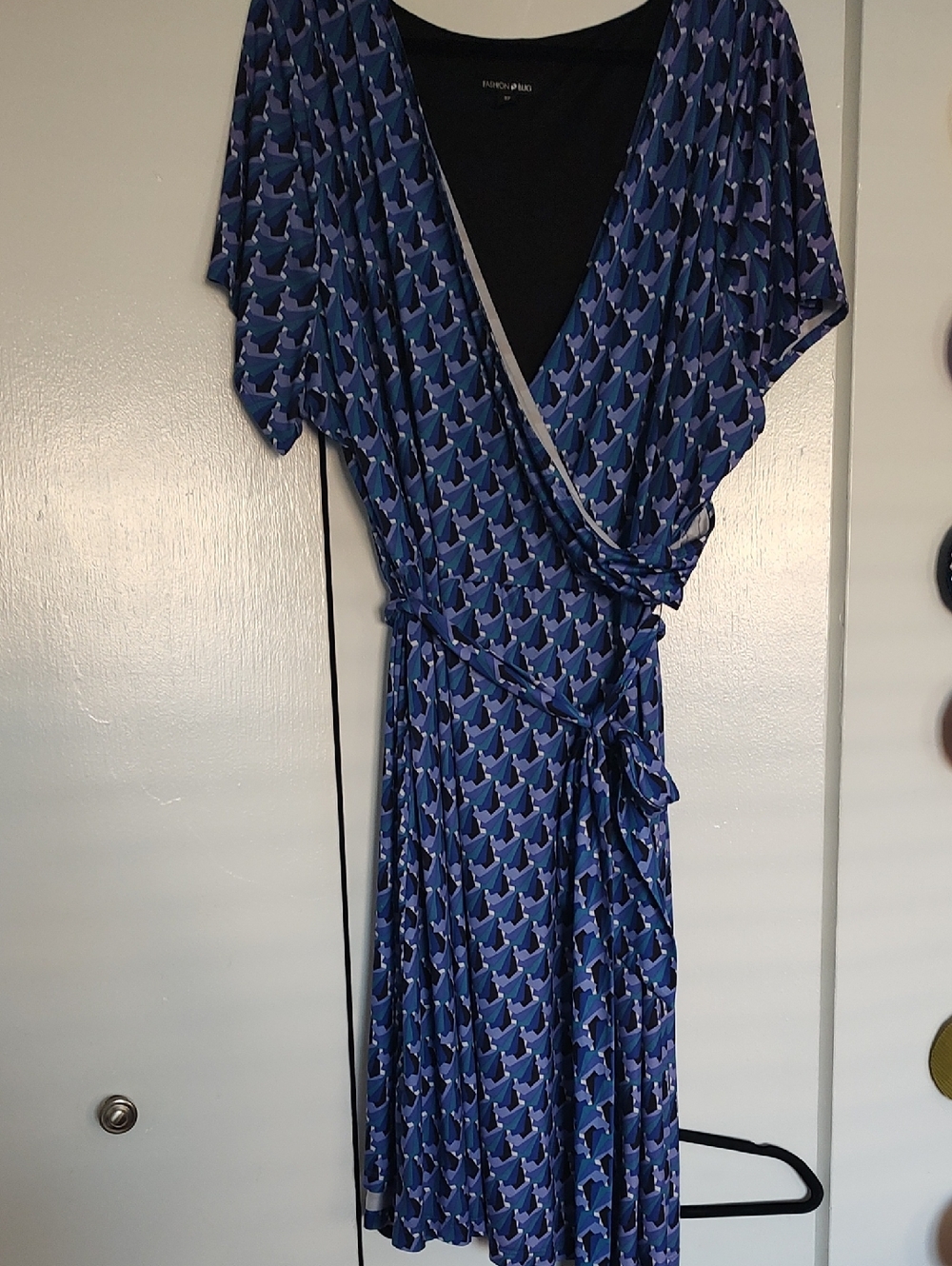 FIRST OFFER! Fashion Bug Blue Geometric Wrap Midi Dress